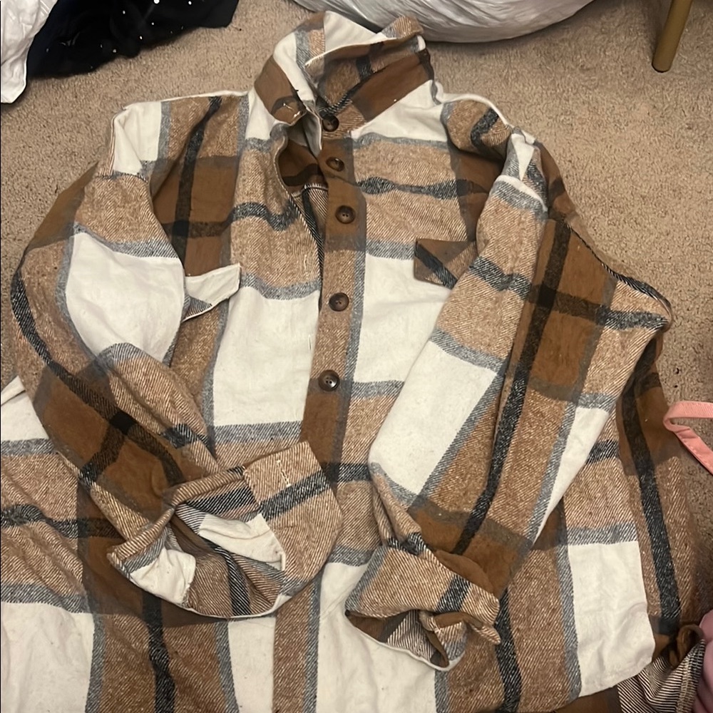 SHEIN Brown Plaid Jacket